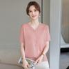 Elegant Summer V-Neck Short-Sleeve T-Shirt for Moms: Light Knitwear for Middle-aged and Elderly Women