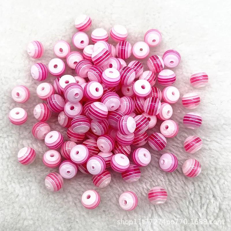 TX02 50 Piezas 8mm Hermosas Redondas Transparencia Cuentas Sueltas Rayas Departamento de Joyería DIY Pulsera Asequible Accesorios de Tendencia Cuentas