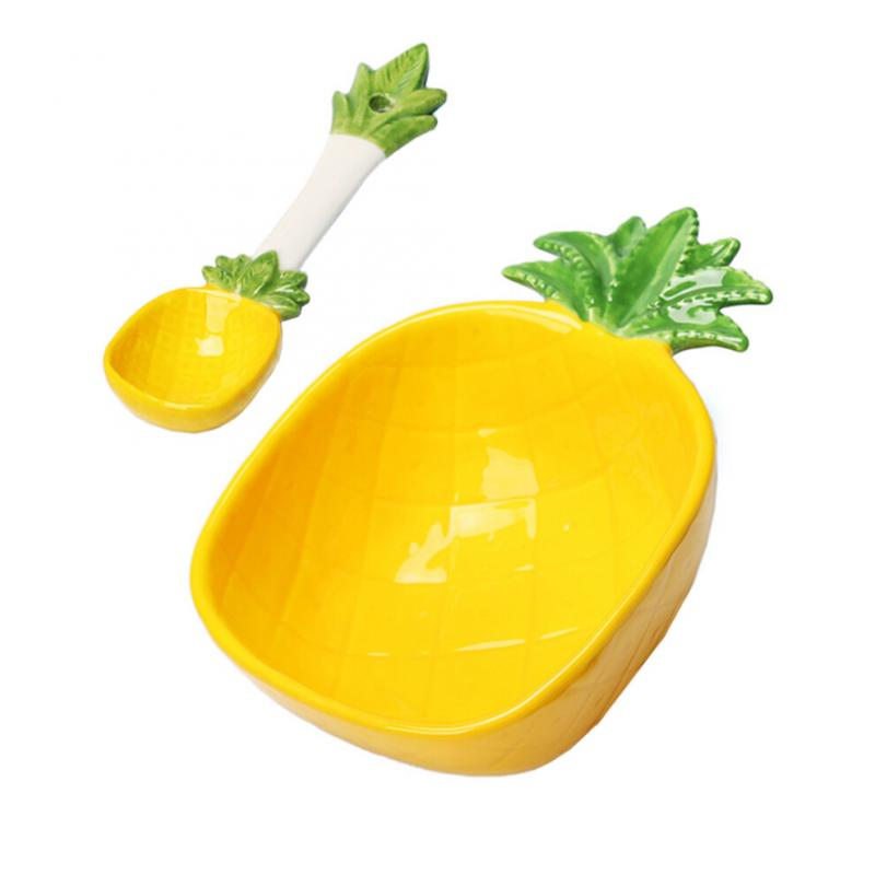 Pineapple Salad Bowl Ceramic Kid Rice Bowl With Spoon 300ml