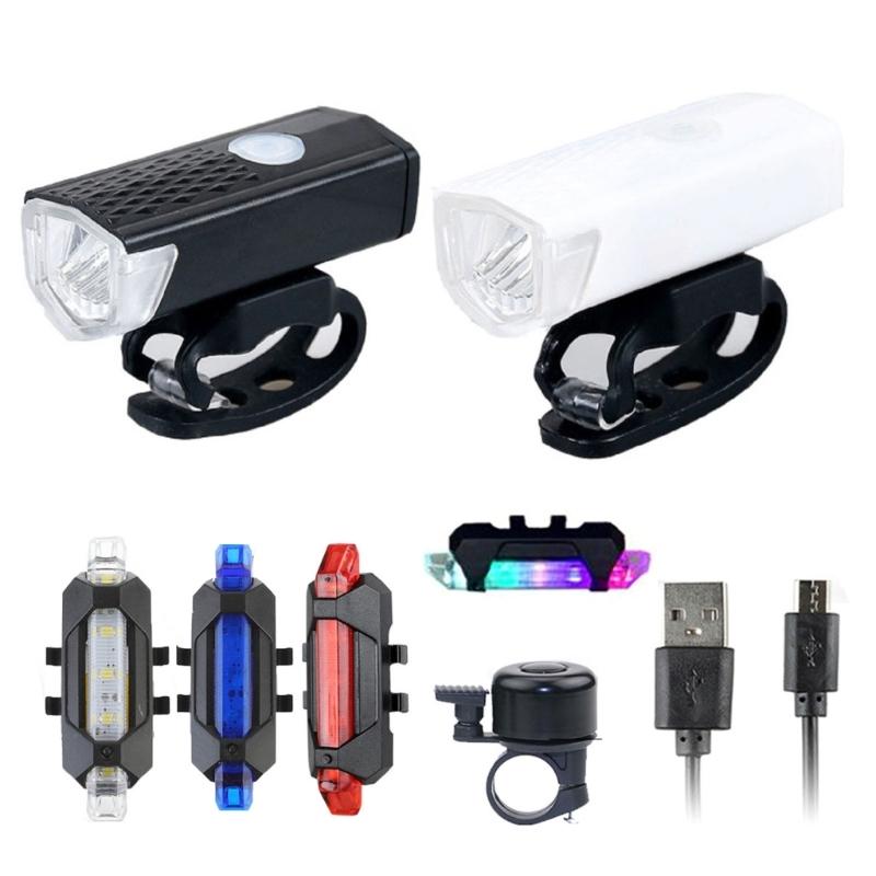 USB Rechargeable Bike Light Set Practical Bicycle-Front Headlight-and Back Taillight Easy to Install Cycling Accessories