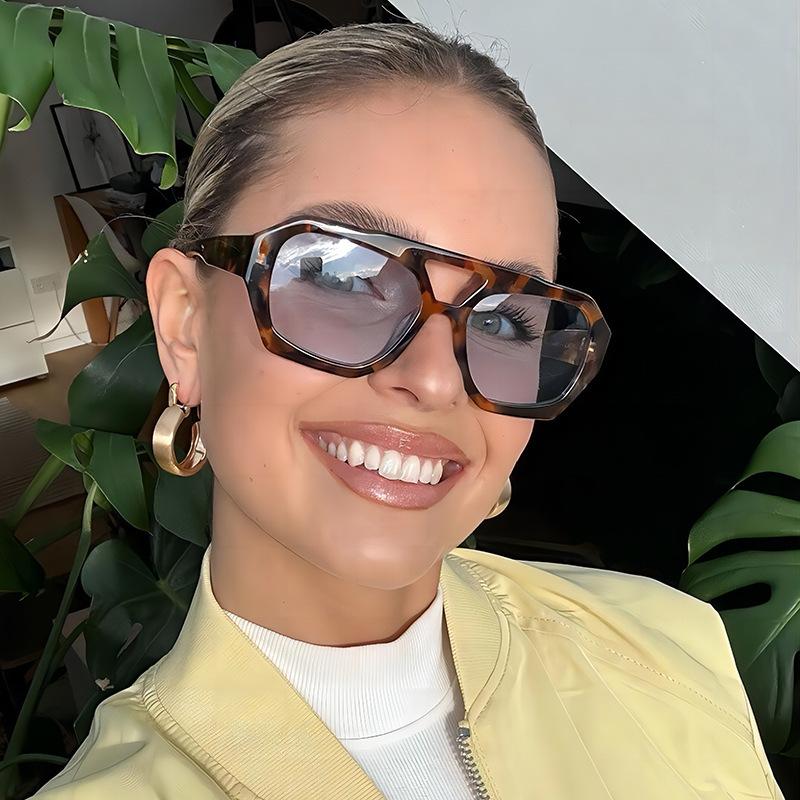 Übergroße Sonnenbrille mit Doppelsteg für Damen und Herren, Leopardenmuster, Braun, Farbverlauf, modische Luxus-Designer-Sonnenbrille für Herren