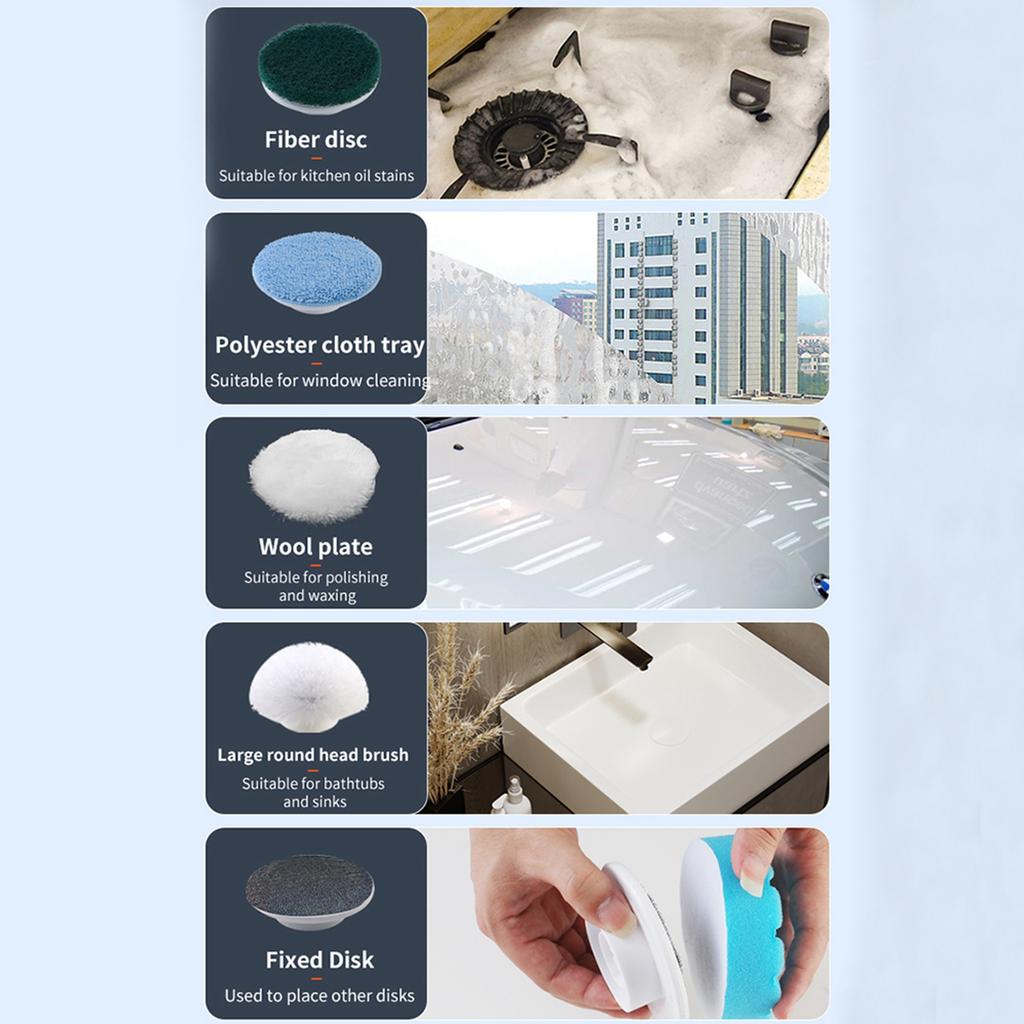 Cordless Electric Spin Scrubber 360 Degrees 3 Speeds Power Cleaning Brush Scrubber with 8 Replaceable Brush Heads and