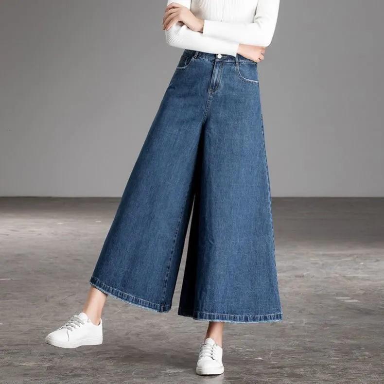 

Широкі джинси жіночі корейські Dongdaemun з високою талією мішкуваті Mom Jeans вуличний одяг штани штани Y2k одяг жіночий ширина великий розмір 34 темно-синього кольору