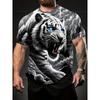 3D Tiger Printed Short Sleeve Crew Neck Men's T-shirts Breathable Stretch Casual Fashion Tee Outdoor Party Weekend Wear Tops
