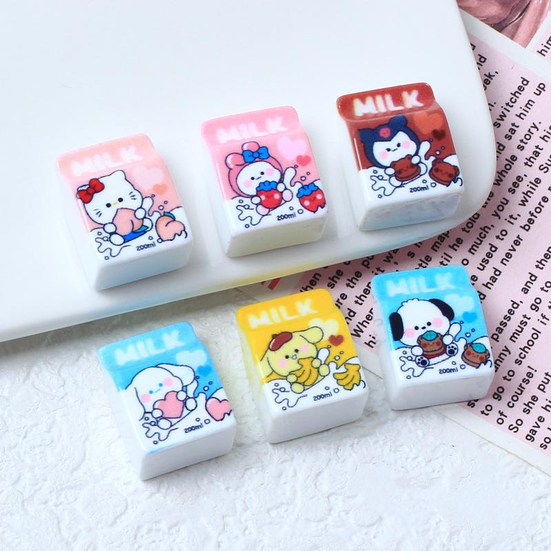 10Pcs Models Resin Cute Cartoon 3D Animal Milk Box Series Scrapbook Diy Jewelry Hair Clips Phone Case Ornament Accessories A20