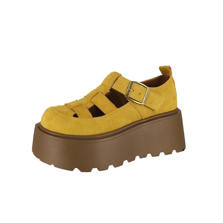 Aukštakulniai batai su storu padu ir tuščiaviduriu kulnu, nauji pavasario ir vasaros Mary Jane vienviečiai batai su krepšio priekiu, sandalai