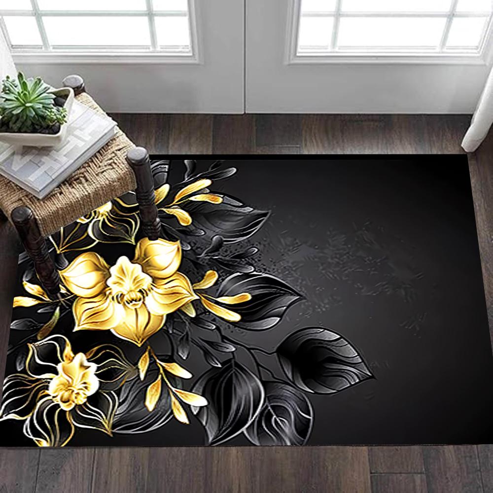 Blue Rose Floral Pattern Decoration,Carpet,Living Room,Bedroom, Non-slip,Square Rug