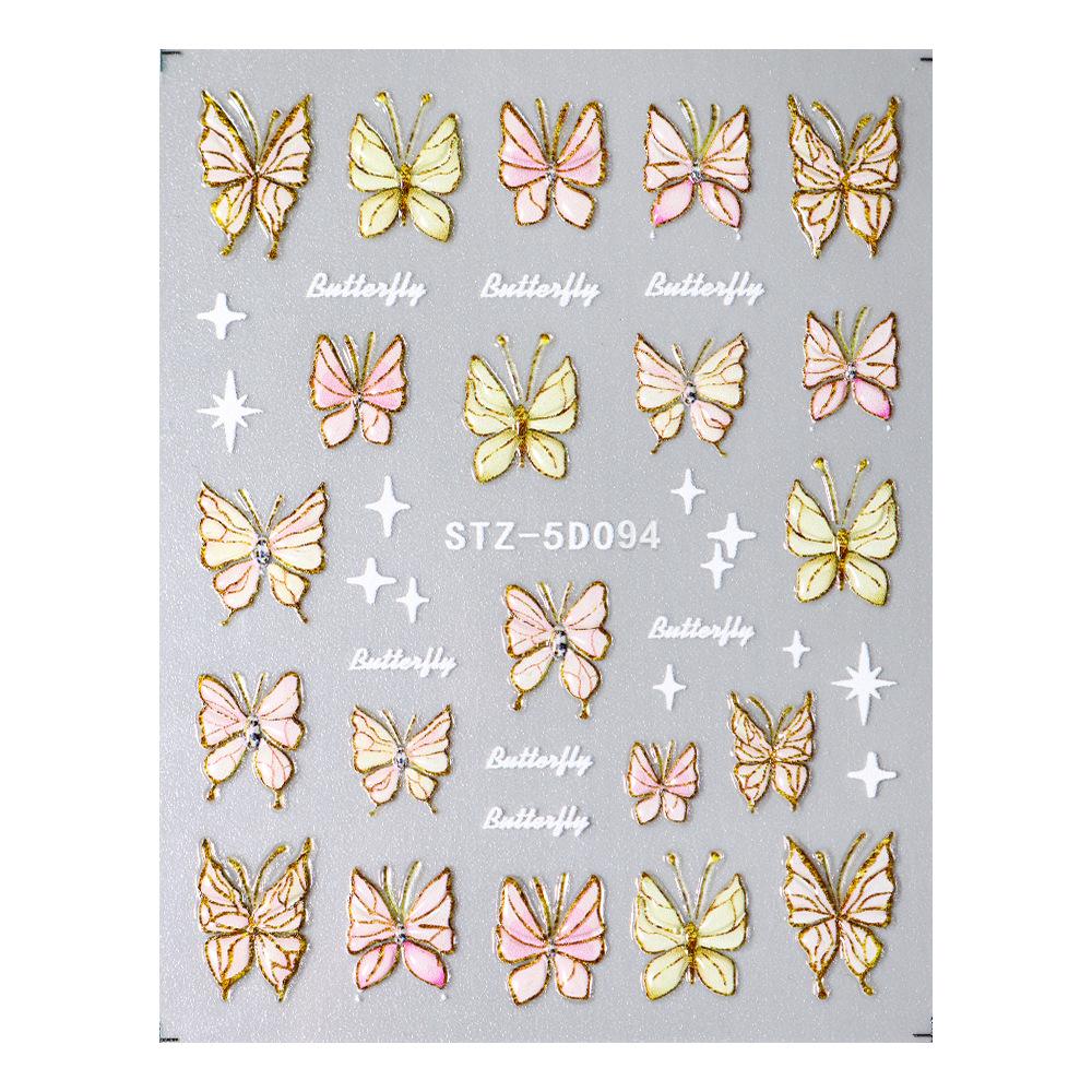 Nail Art Stickers Ins Embossed 5D Three-dimensional Rose Butterfly Ice Transparent Butterfly Adhesive Nail Stickers