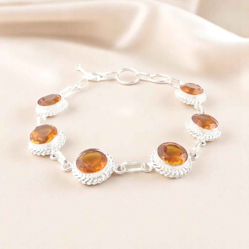 Natural Citrine Gemstone 925 Sterling Silver Jewelry Handmade Women Bracelet 9" RB-8-4