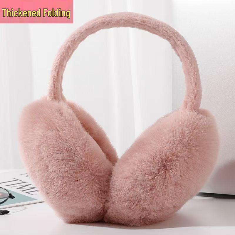 Cute Faux Rabbit Fur Foldable Ear Muffs for Women - Plush, Thickened, and Warm Earmuffs for Autumn and Winter.