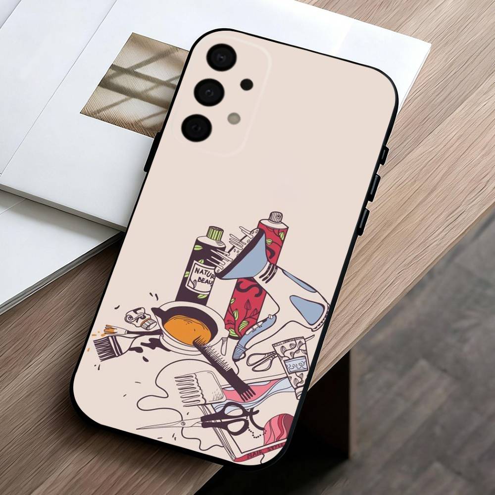 Barber Shop H-Hair Stylist Salon ART Phone Case For Samsung Galaxy A73,A72,A71,A70,A53,A52,A51,Soft Silicone Black Cover
