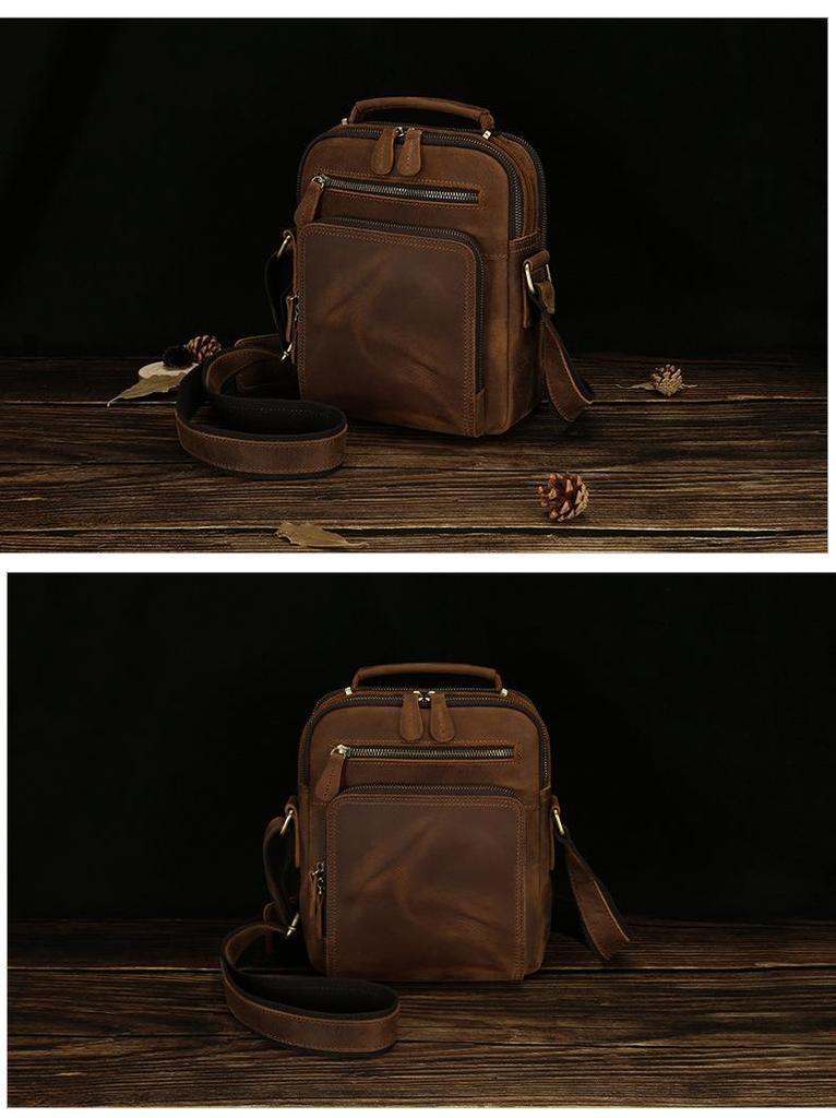 Pánská crossbody taška z pravé kůže - Crazy Horse Velkokapacitní multifunkční taška pro dojíždění
