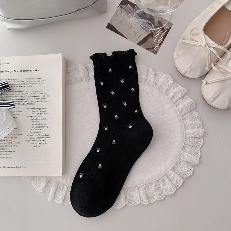 Spring Children's Sock - Seamless Woven Floral Mesh Breathable Mid-high Ankle Cotton Socks with Bubble Cuffs and Pile Up Design