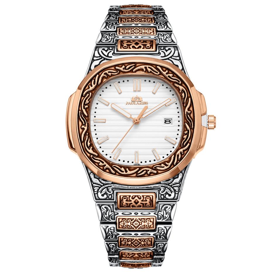 Paulareis Quartz Carved Parrot Calendar Glow Men's Watch QUARTZ WATCH