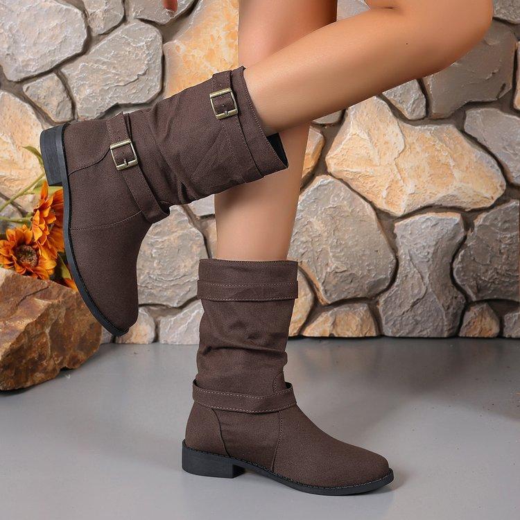 Móda Dámské Džínové Boty s Kulatou Špičkou Turecké Boty Femme Spona Dekorace Středně Vysoké Kotníkové Boty Party Pracovní Oděv Party Boty Korejské
