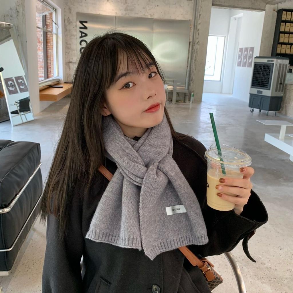 Korean Style Solid Color Wool Knitted Scarf for Women Autumn and Winter New Versatile Student Couple Warm Small Scarf