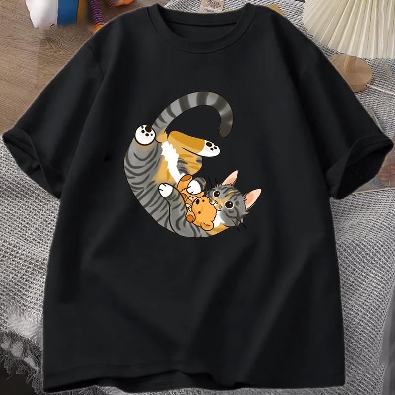 Unisex Short Sleeves Cute Cat Print T Shirts Women Fashion Causal Harajuku Tops Funny T Shirts