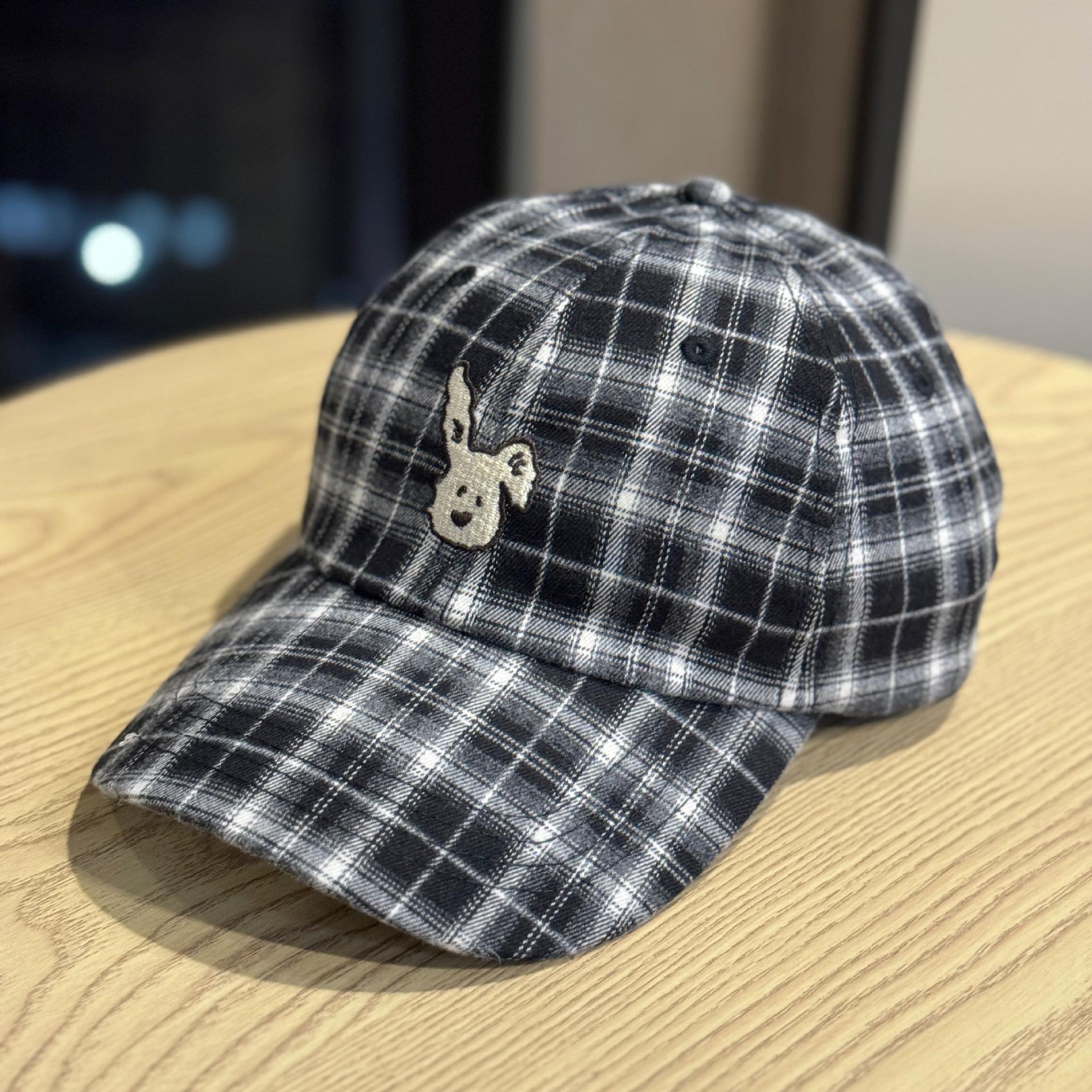 

Plaid Rabbit Embroidered Baseball Cap Women s Fashion Street Trend Versatile Young Men and Women Curved Brim Hat Shows Small Face Adjustable