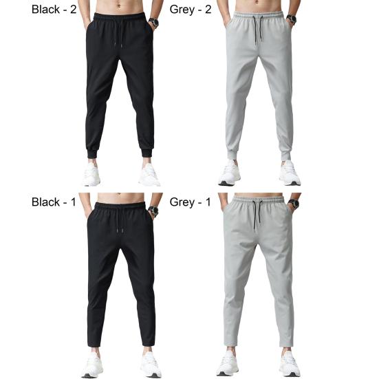 Men Ninth Pants Solid Color Drawstring Soft Fabric Multi Pockets Men Sweatpants Daily Clothes