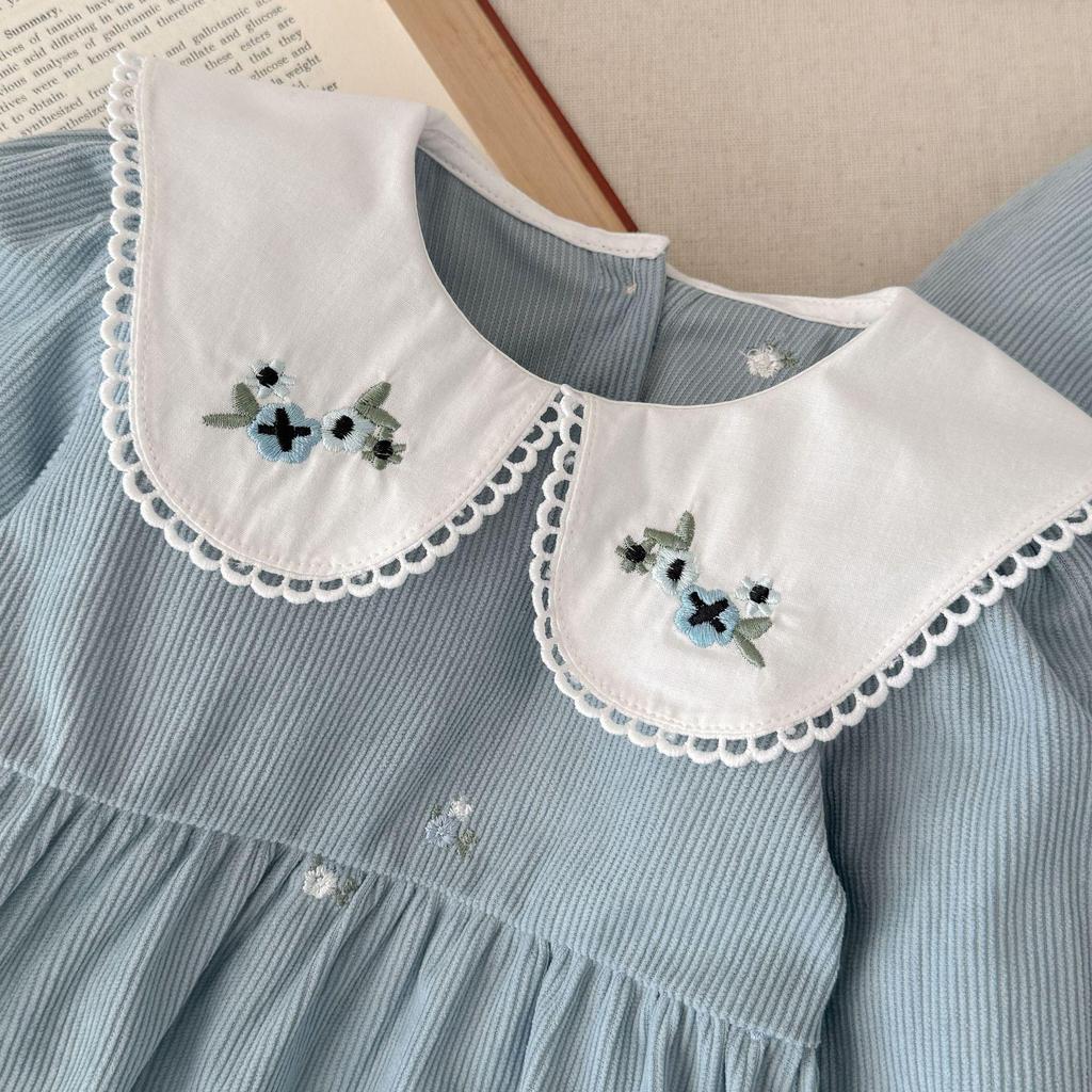 Šaty s výšivkou na límci s dlouhým rukávem a body set v korejském stylu pro holčičky