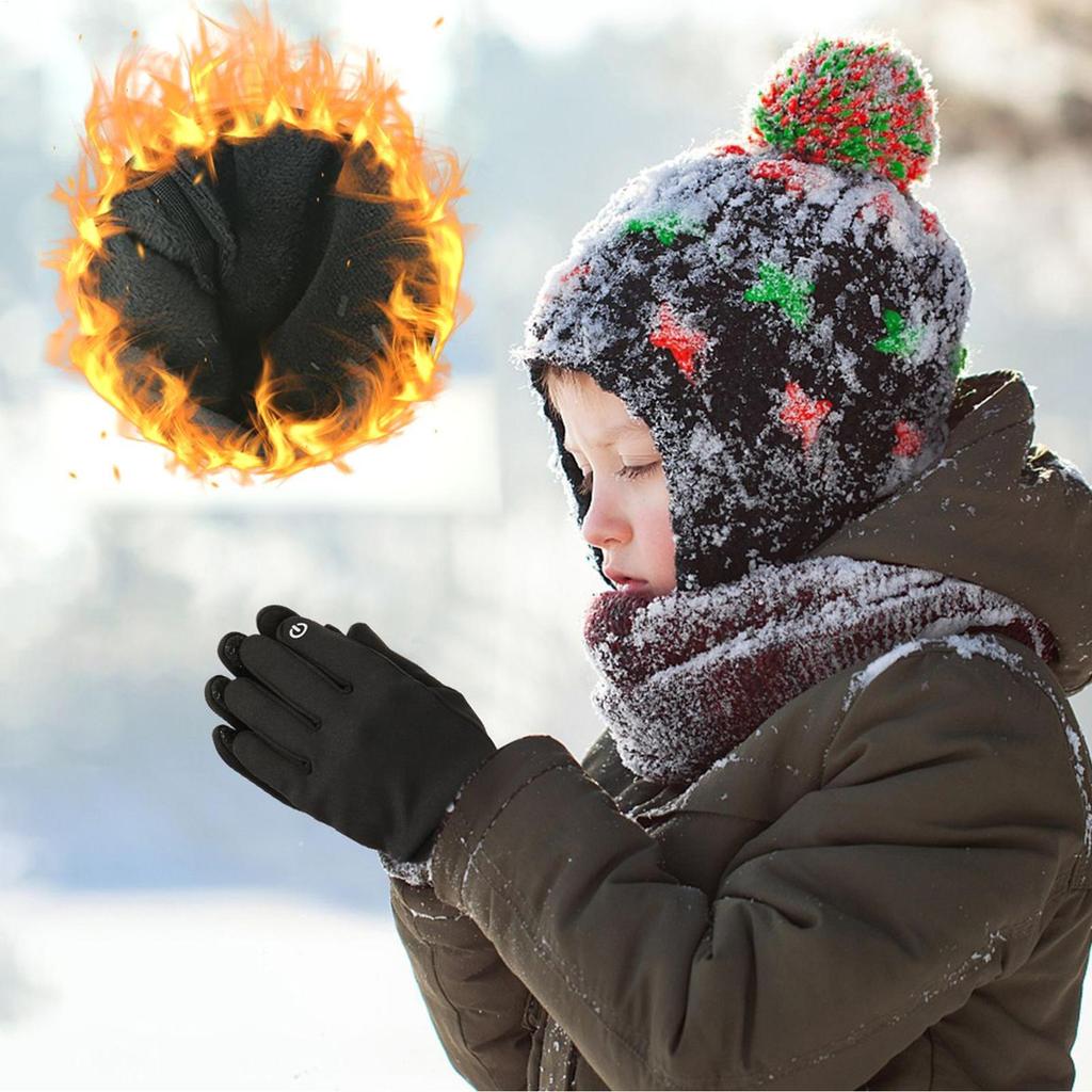 Guanti da Bicicletta Invernali Antiscivolo per Bambini, Dita Intere, Touch Screen, Caldi, Resistenti al Freddo e al Vento, Antiscivolo