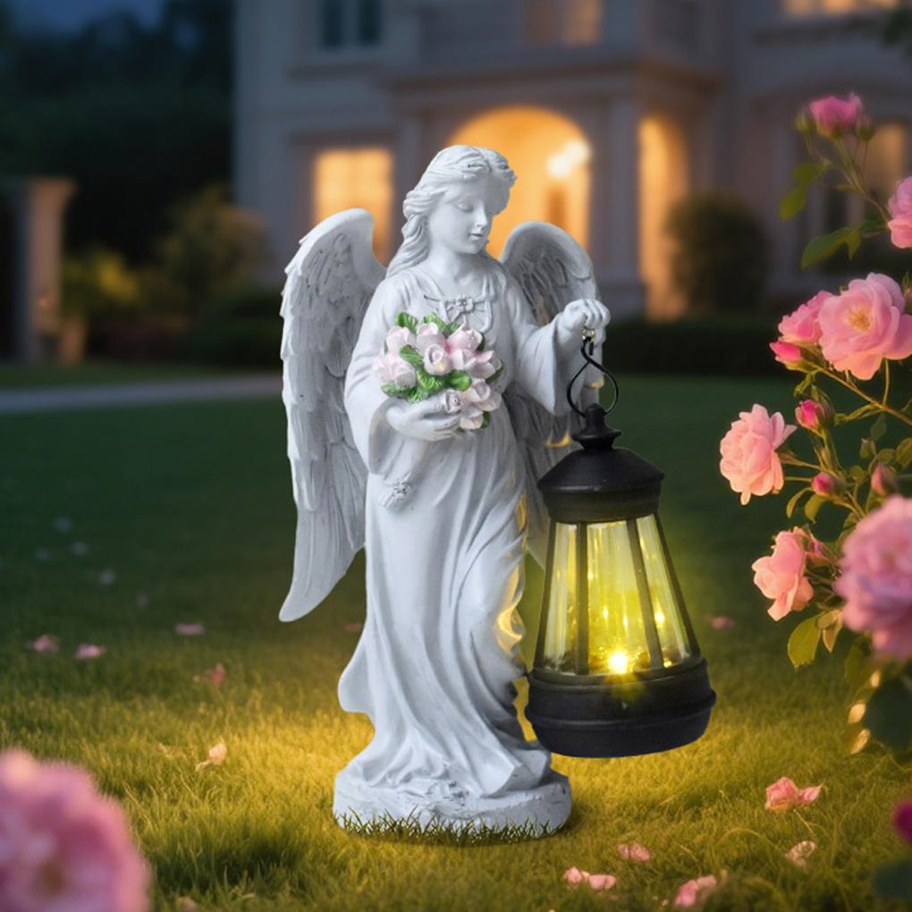 Cemetery Guardian Light, Solar Angel Garden Statue, LED Light, Resin Lantern, Cemetery Gardening Outdoor Statue