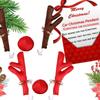 Christmas Car Antlers Deer Horn Decoration with Red Nose Tail Holiday Gift Set Car Accessories Pendant