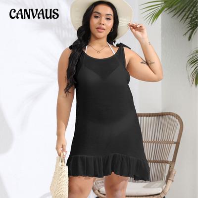 Damen Cover Up Plus Size Flounder Strandkrawatte mit Schleife Sexy Sommerkleid