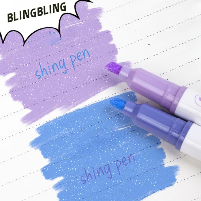 4pcs/set Aesthetic Star Glitter Highlighters Shiny Scrapbook Doodle Pens Notebook Highlight Markers Pen Kawaii Kids Stationery