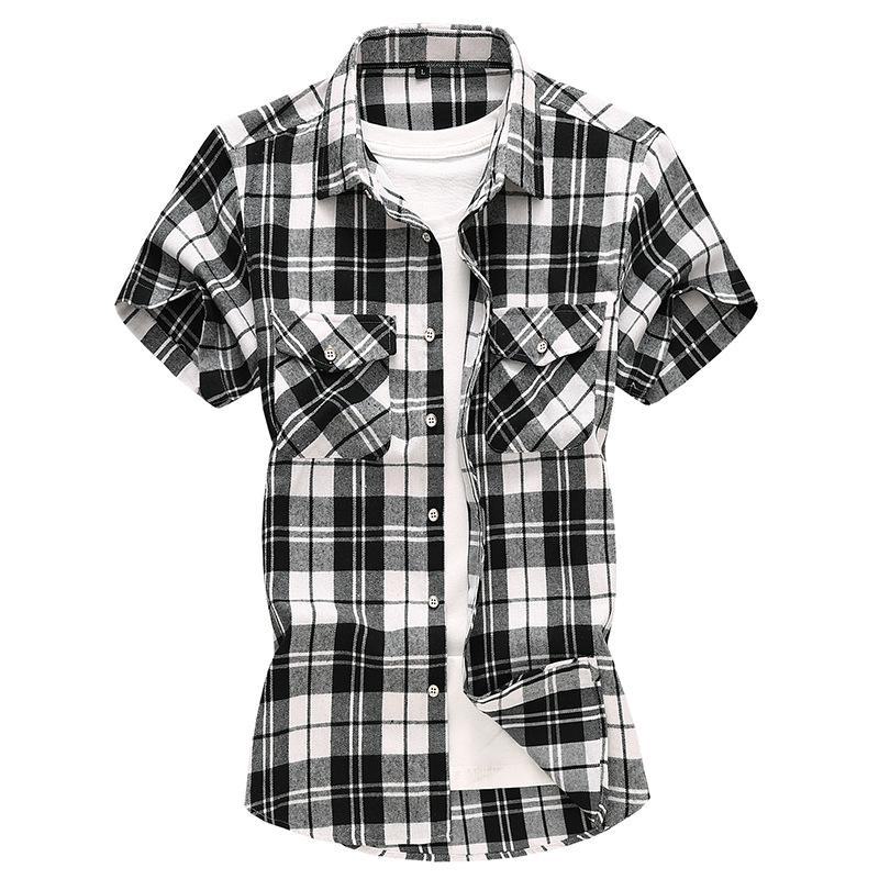 2026 Men's Plaid Casual Short Sleeve Shirt with Double Pockets - Summer Fashion, Large Size