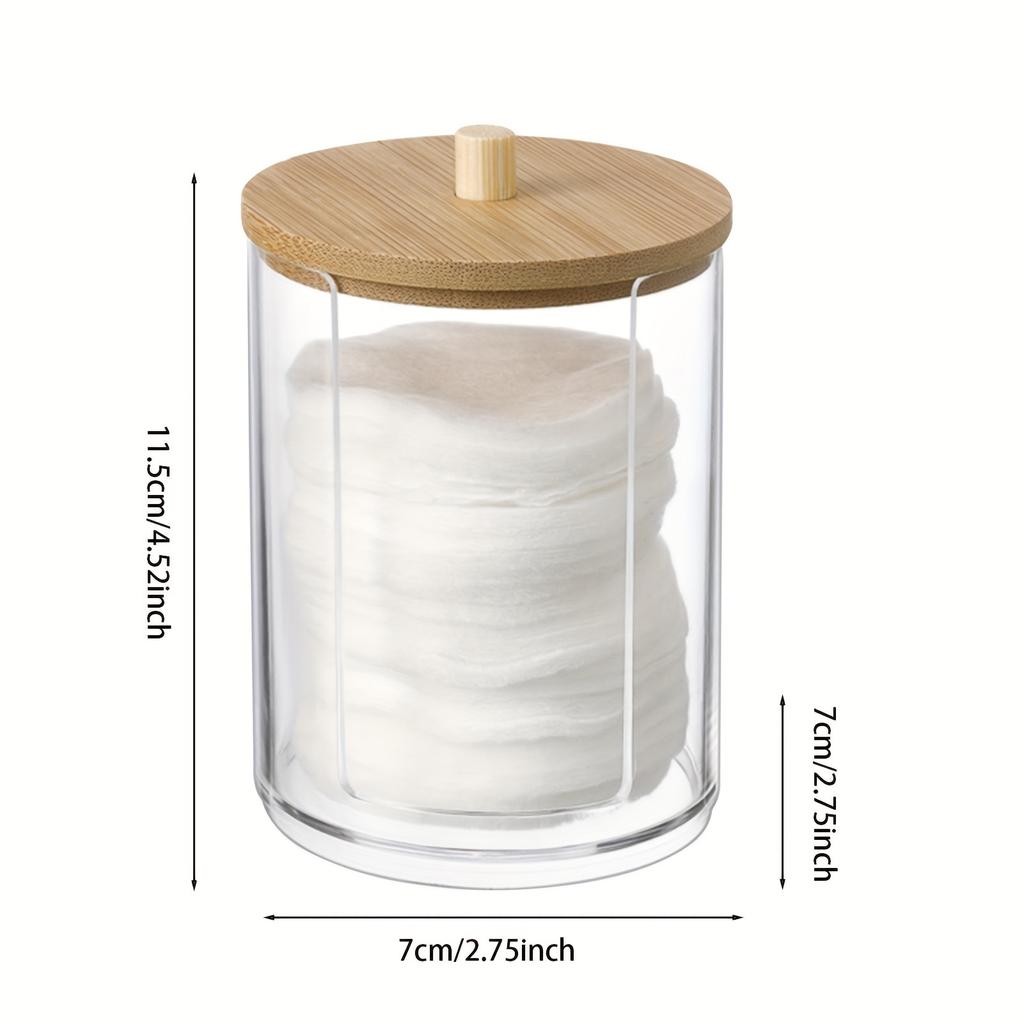 1pcs Cotton Round Pad Dispenser With Bamboo Lid, Small Clear Acrylic Containers For Cotton Swab/ball, Transparent Jars For Bathroom Vanity