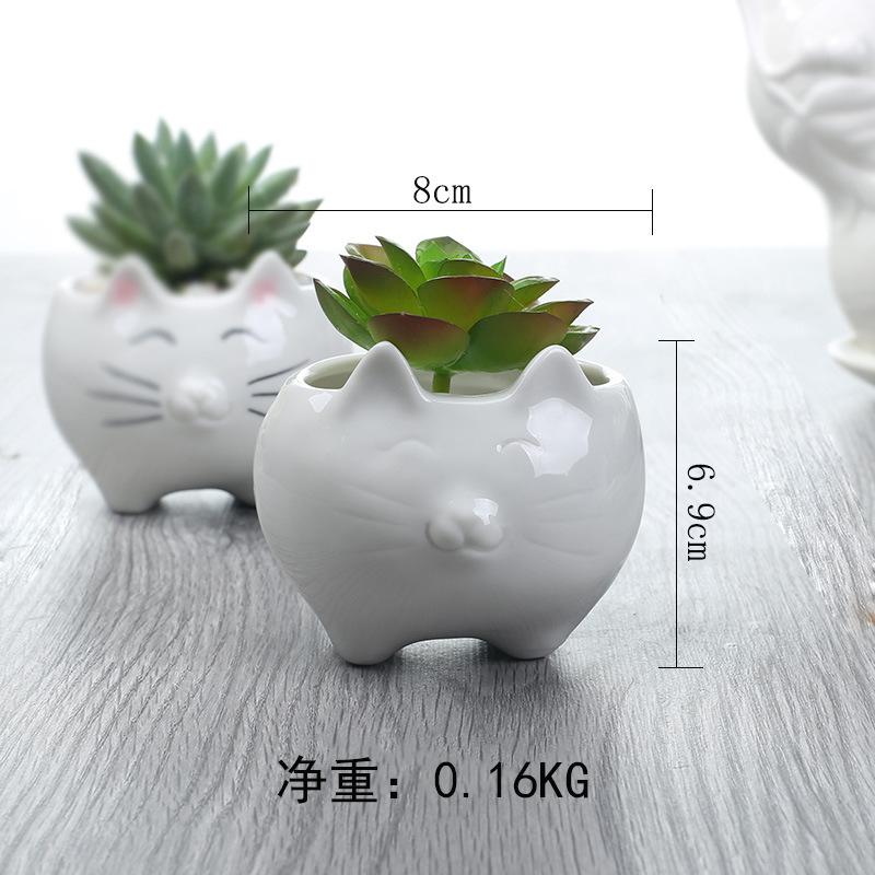 European Mengmeng Cartoon Kitten White Ceramic Flower Pot, Creative Gardening Balcony Succulent Flower Pot Ornament