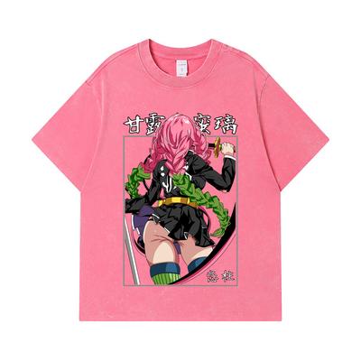 275 GSM Washed T-shirts  Cotton Demon Slayer V75 Mitsuri Print Unisex Heavy Cotton T Shirt