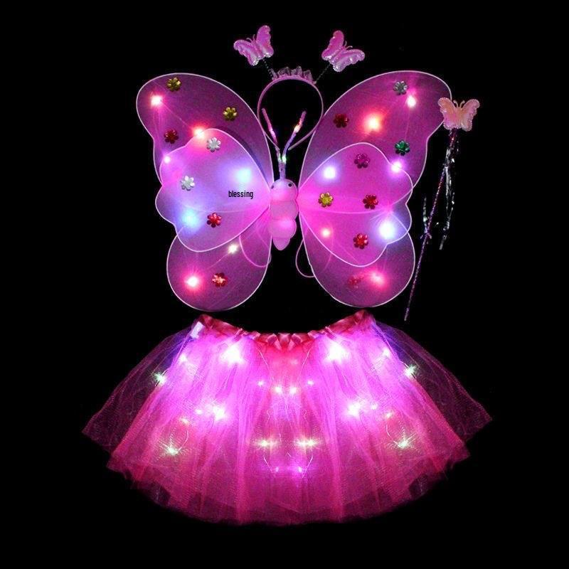 Girls' Luminous Butterfly Wings & Light-Up Fairy Wand Dress-Up Set