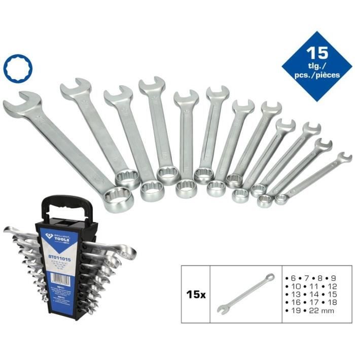 Jeu de 15 clés mixtes - BRILLIANT TOOLS BT011015 - Acier chromé au vanadium - Noir