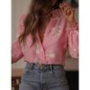 Fall Winter Women's Long Sleeve Printed Blouse, Turn-down Collar Lantern Sleeve Shirt, European American Style Outerwear Crossborder Top
