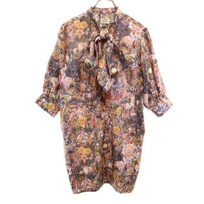 Animal All-over Pattern Short Sleeve Half Button Tunic Women Used