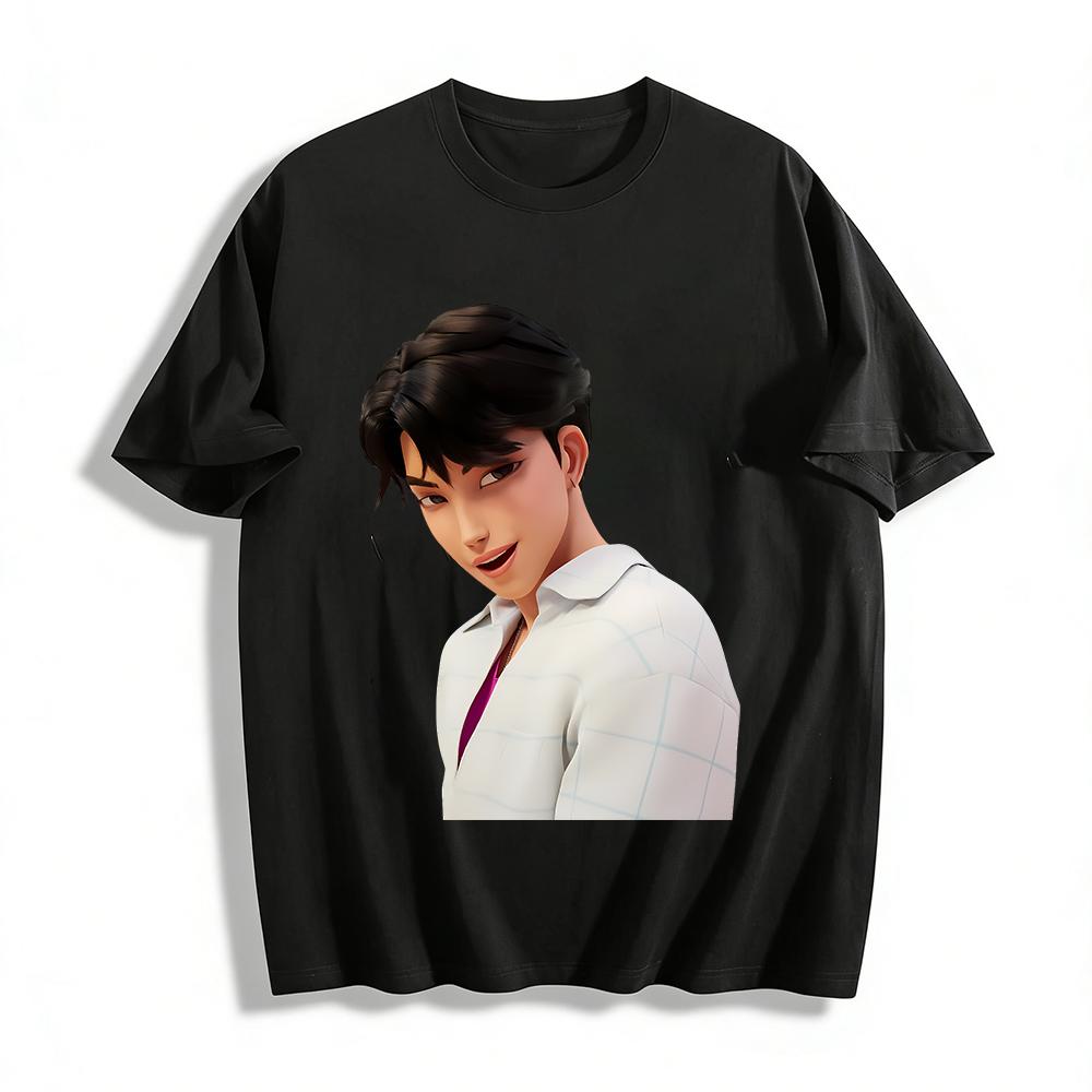 

Korean Style Handsome Guy Print Casual Shirt Loose Trendy Top For Men And Women Daily Commute Pure cotton T-shirt XXS