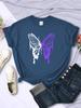 White And Purple Butterflies Personality Funny Print T-Shirt Women Summer Breathable Short Sleeve Soft Comfortable T Shirt Tees