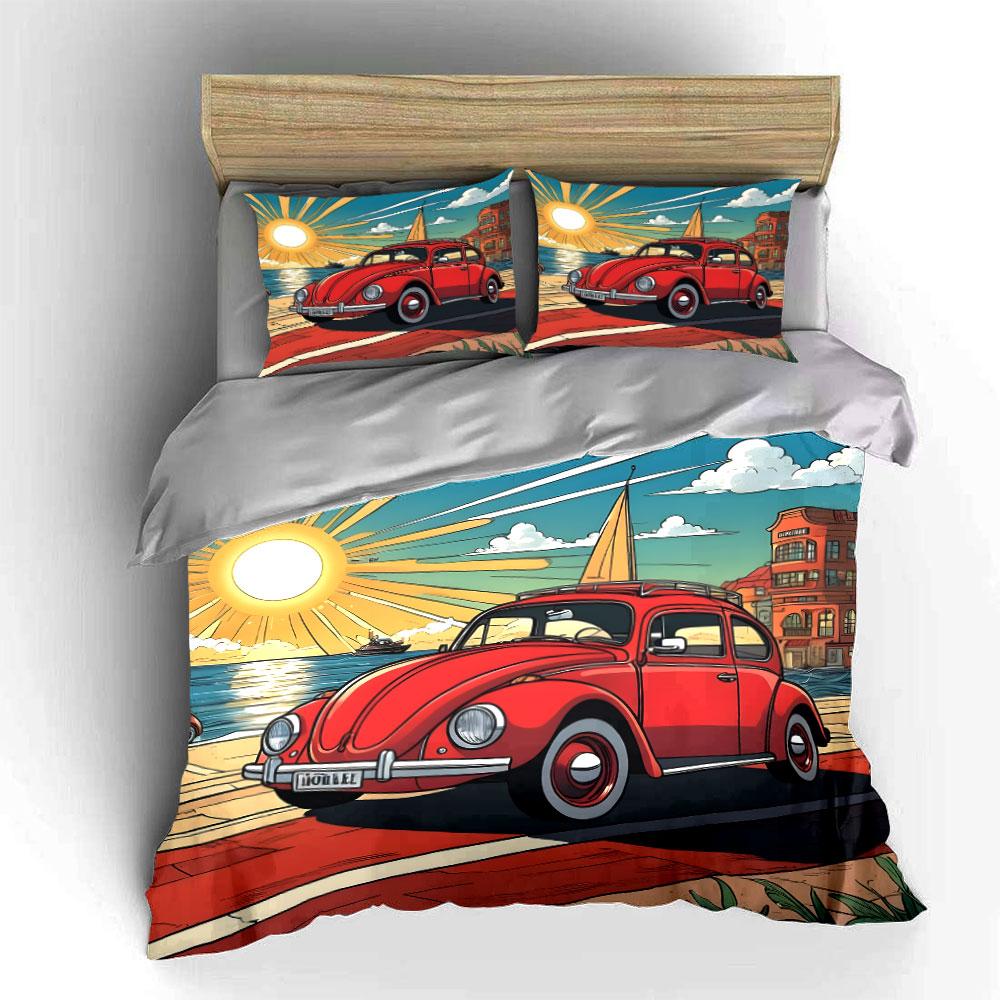 Vintage Car Summer Beach Set Exquisite Three-Piece Bedding Set Gift For Kids And Adults