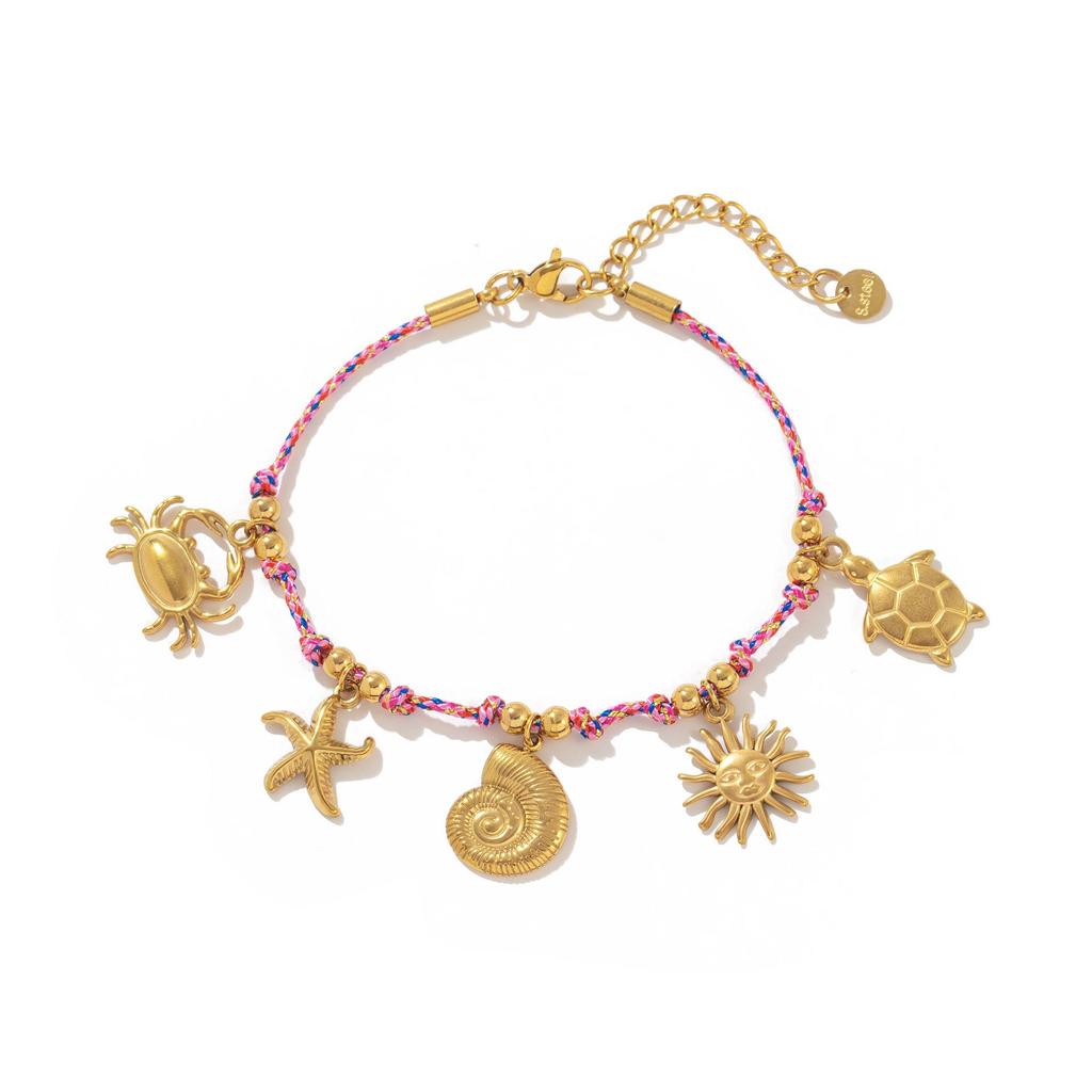 Dopamine Necklace and Bracelet with Whale, Starfish, Shell, 18k Stainless Steel, Multi-Color Conch Pendant.