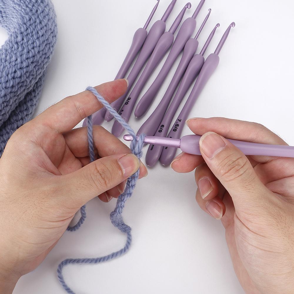 8pc/set Knitting Needles Tool, Purple ABS Plastic Handle Aluminum Crochet Hook Set, DIY Weaving Hooks with Size 2.5mm-6.0mm