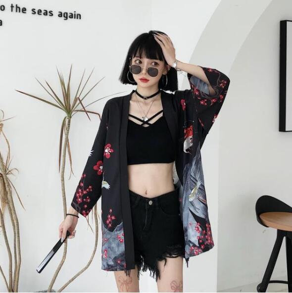 Cardigan de pijama nou cu imprimeu digital japonez Harajuku kimono Robe Poncho