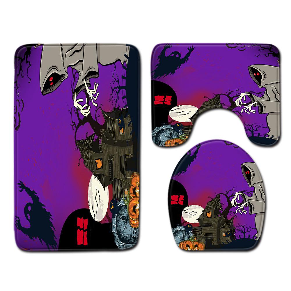 Halloween Shower Curtain Floor Mat Combination Four-Piece Set Bathroom Toilet Carpet Shower Room Foot Door Mat