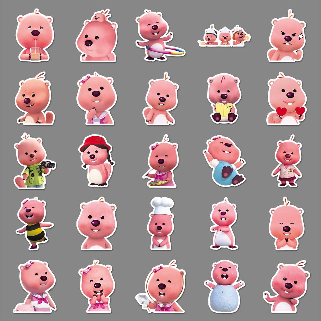 50 Loopy Korean Cartoon Cute Pink Beaver Ruby Children's Gooka DIY Mobile Suitcase Stickers