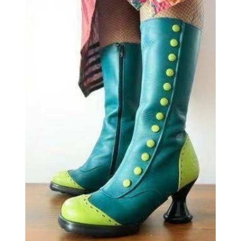 Mittelalter Damenstiefel Punk Rollenspiel Mittelhohe Stiefel Reißverschluss Hohe Qualität Übergröße Ritterstiefel Pu-Leder Luxus Damen Pumps