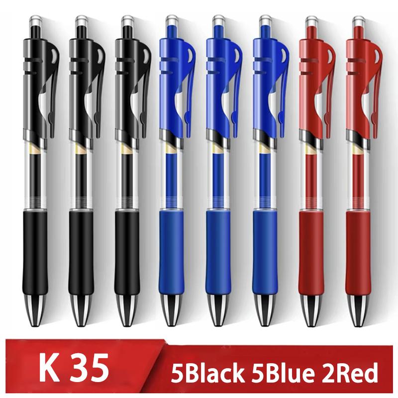 Stylo à bille à encre gel rétractable, noir, rouge, bleu, pour l'écriture, fournitures de bureau et scolaires, papeterie, rétractable 0,5 mm, boîte de 12 pièces