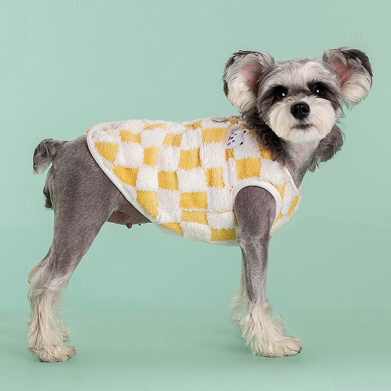 Popular Warm Checkered Fleece Dog Sweater - Comfortable, Thickened, Close-Fitting Vest for Spring, Autumn, and Winter.
