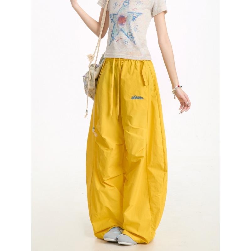 

Dopamine casual pants men s and women s spring new letter embroidery loose jazz dance mopping scimitar pants S жёлтый