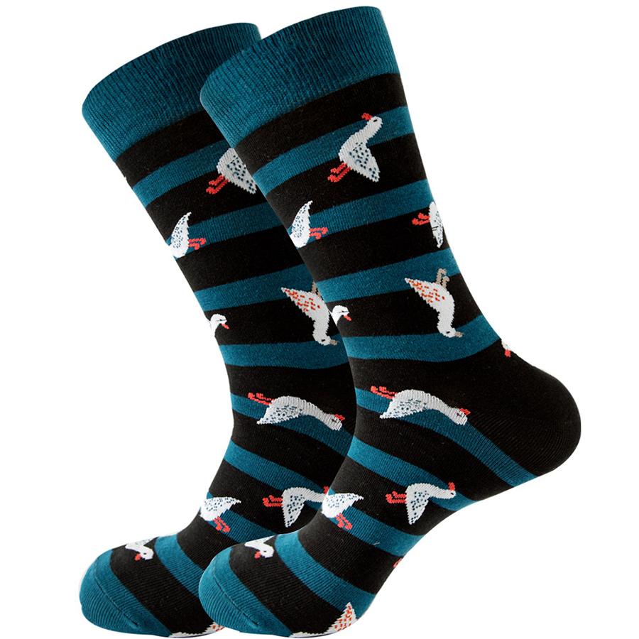 1 Pair Cartoon Men's Socks Comfortable Warmth Socks Duck Coconut Tree Donut Trendy Socks Cake Gift Socks Stripes Christmas Gift